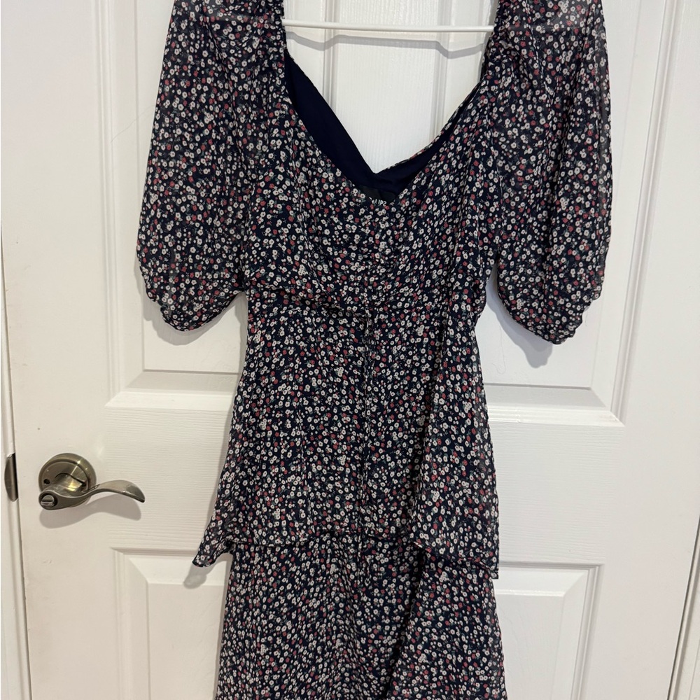 Sugarlips Asymmetrical Floral Dress - Navy and Pink